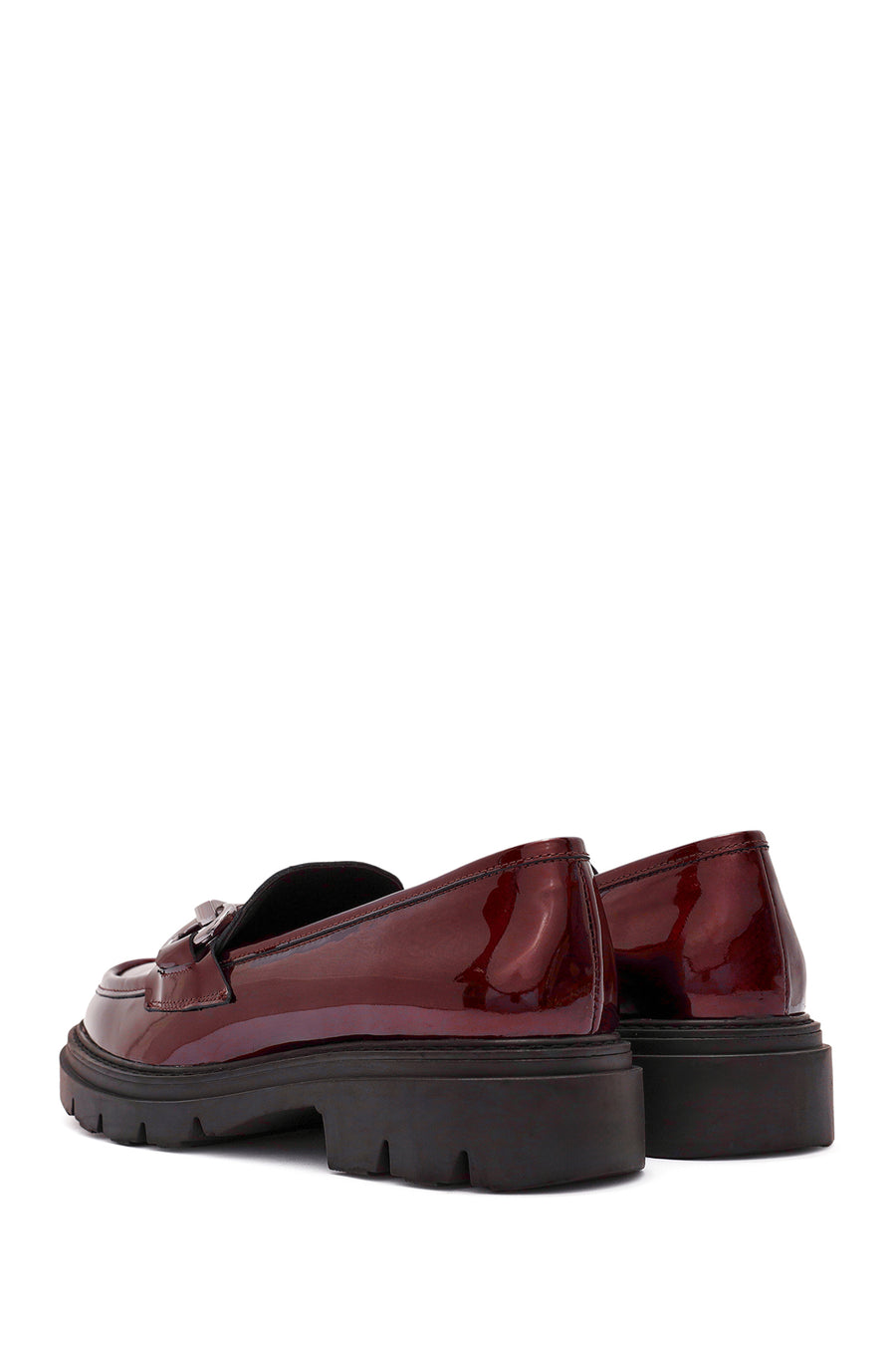 Woman Burgundy Buckle-Detailed Patent Leather Leather Masculine Loafer