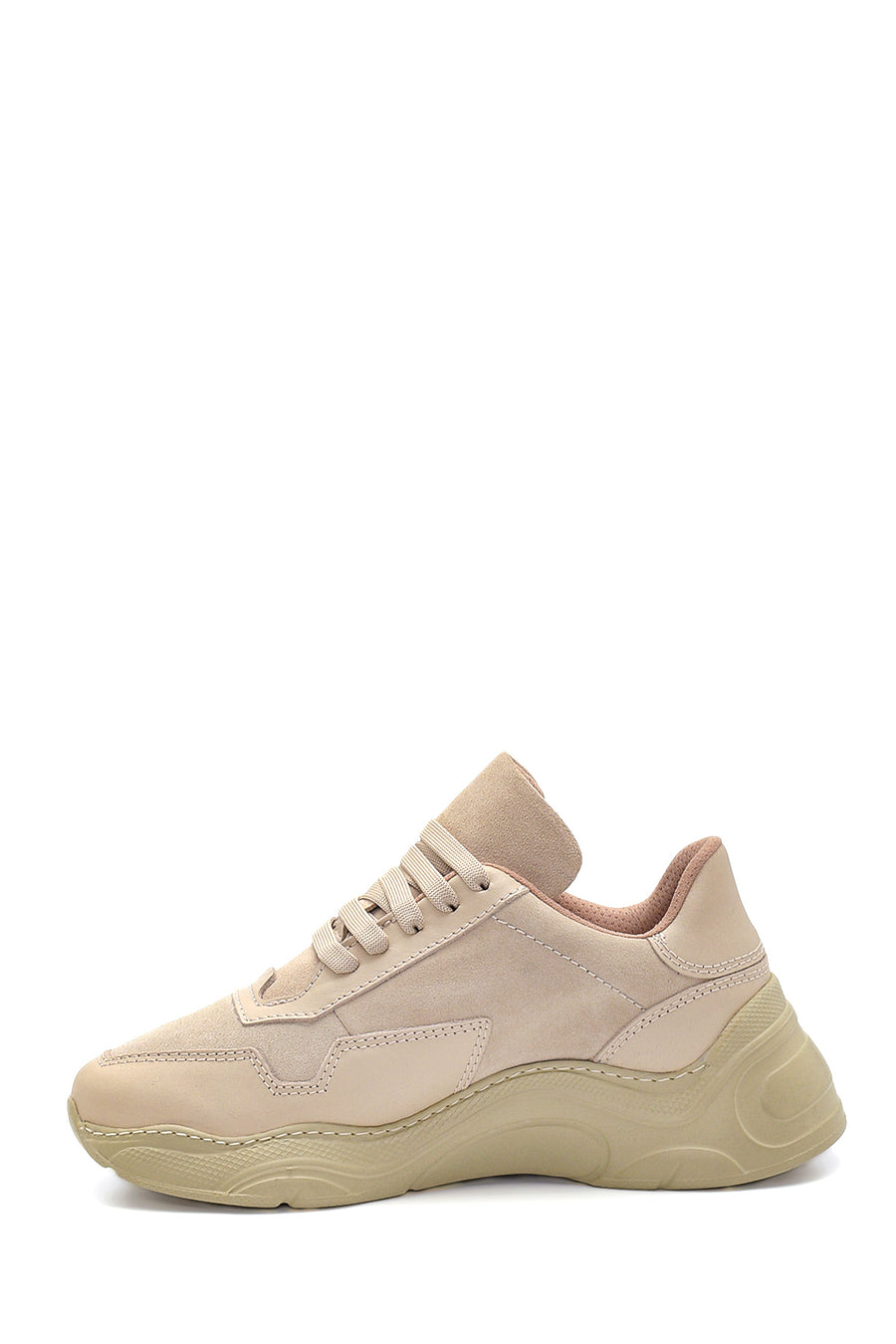 Kadın Bej Deri Yüksek Taban Sneaker