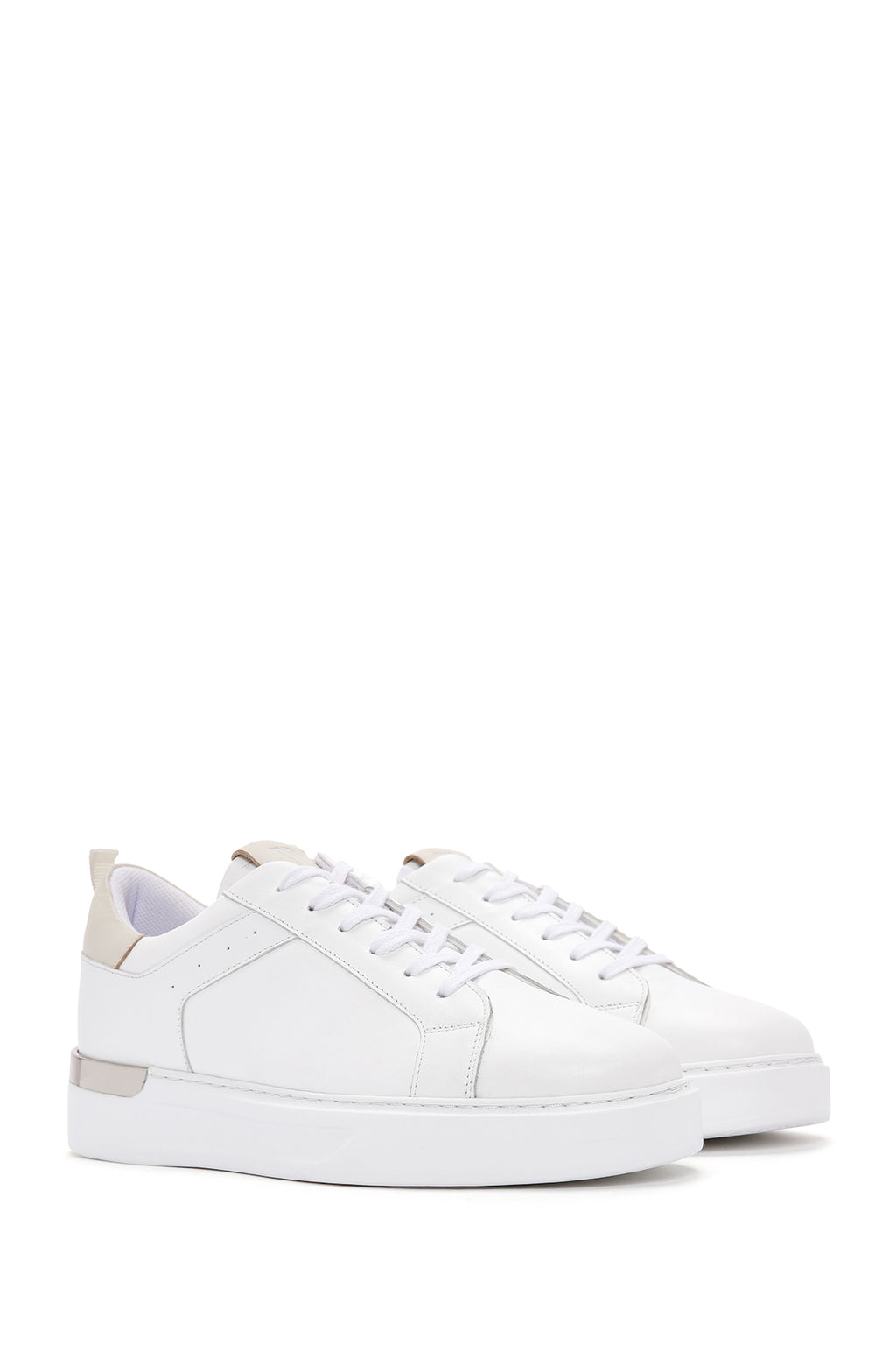 Erkek Beyaz Bağcıklı Deri Sneaker