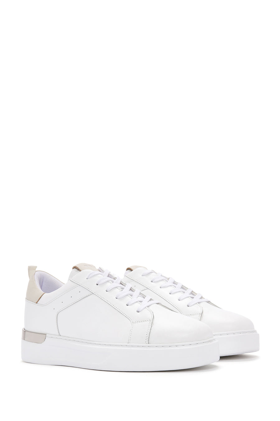 Erkek Beyaz Bağcıklı Deri Sneaker