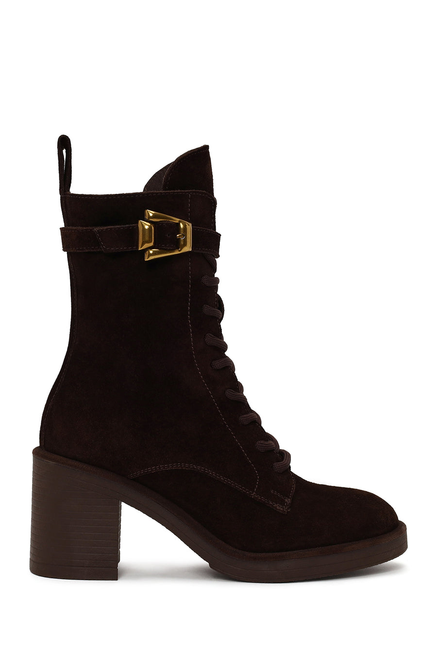 Woman Brown Zip Closure Chunky Heeled Suede Combat Boots WF180036DS | Derimod
