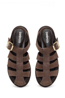 Woman Mink Ankle-Buckle Suede Leather Sandals | Derimod