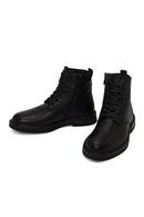 Male Black Lace-up Zip Closure Leather Boots | Derimod
