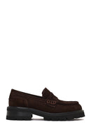 Women's Brown Thick-Soled Suede Leather Loafer | Derimod