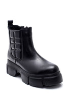 Women's Black Leather Thick Soled Boots | Derimod