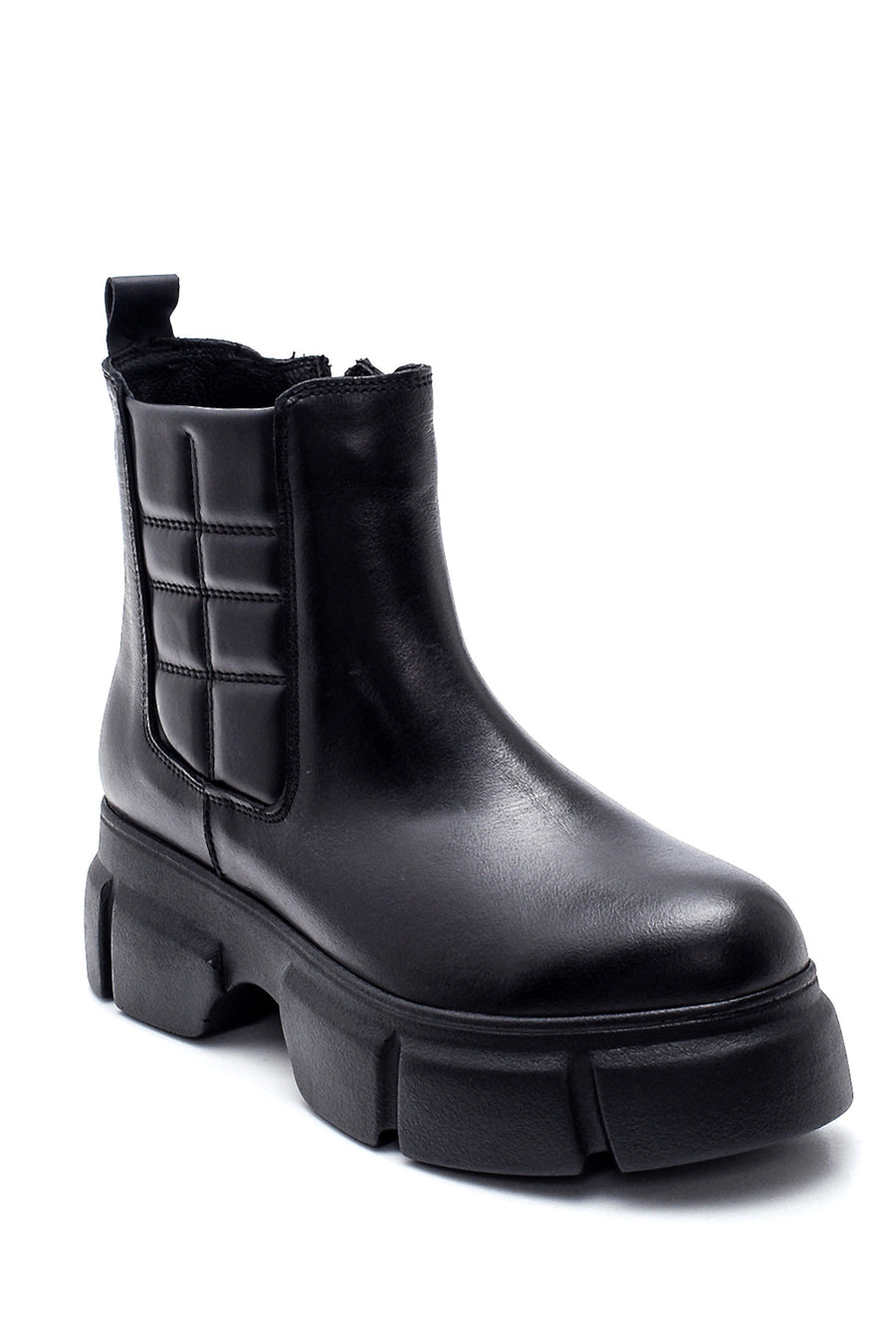 Women's Black Leather Thick Soled Boots