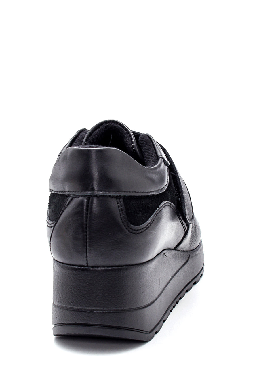 Women's Black Wedge Heel Comfort Leather Shoes