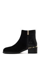 Woman Black Zip Closure Crocodile Patterned Chunky Heeled Suede Boots | Derimod