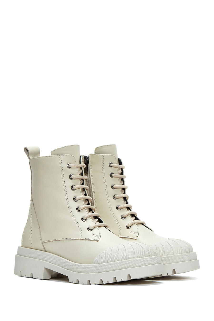 Women's Beige Leather Zippered Boots