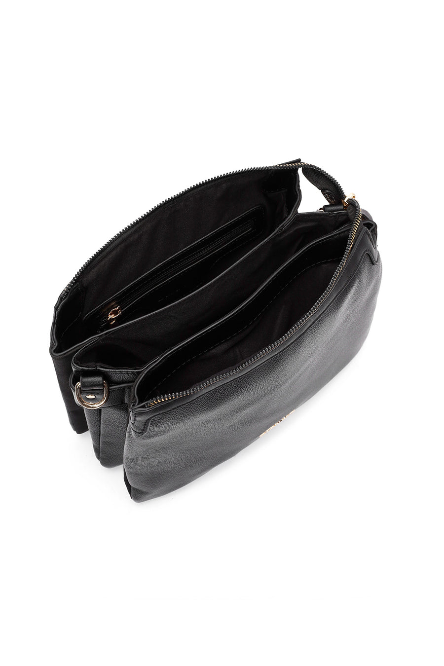 Women's Black Crossbody Bag with Accessory Detail