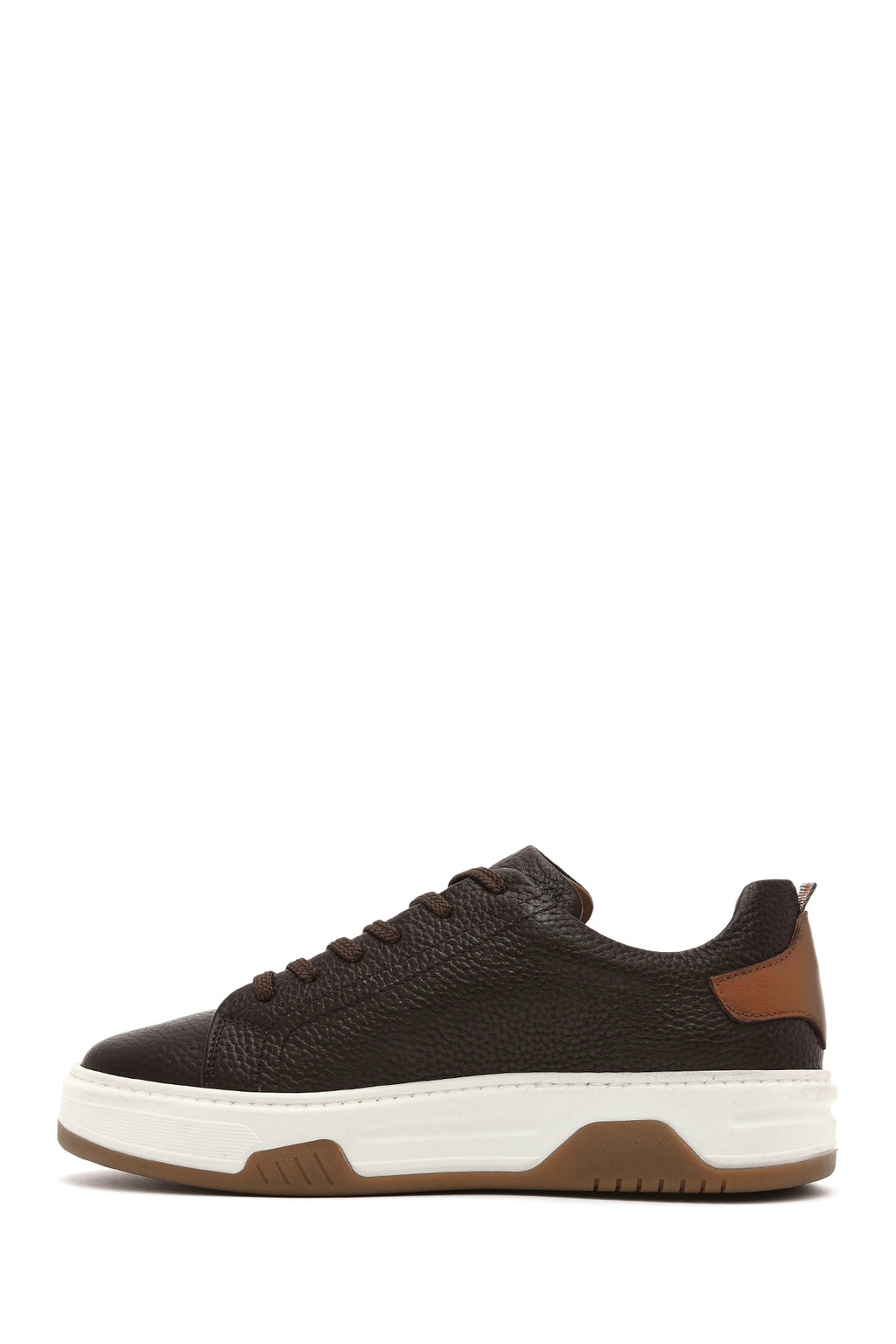 Erkek Kahverengi Bağcıklı Kalın Tabanlı Deri Sneaker