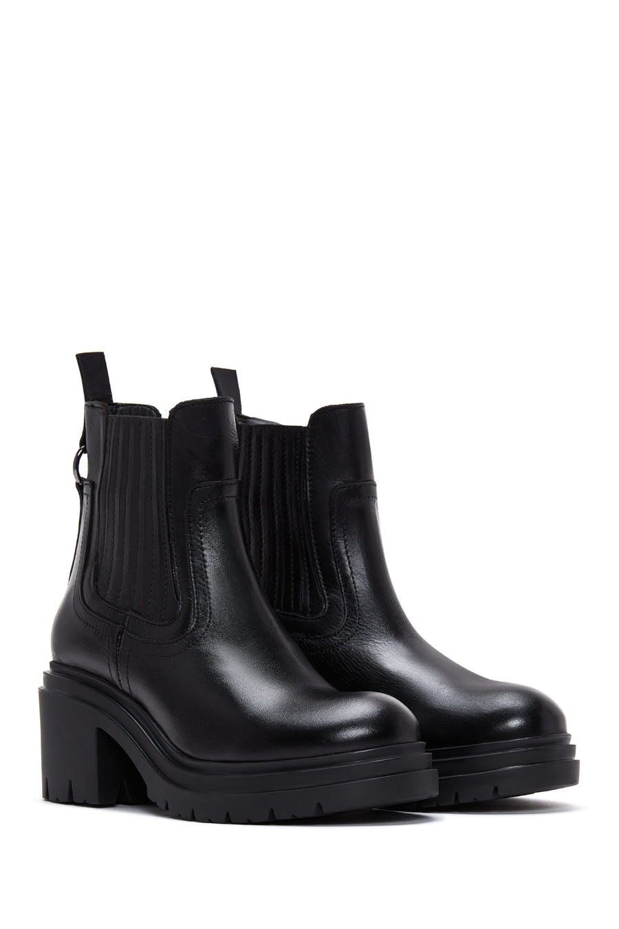 Women's Black Leather Heeled Boots