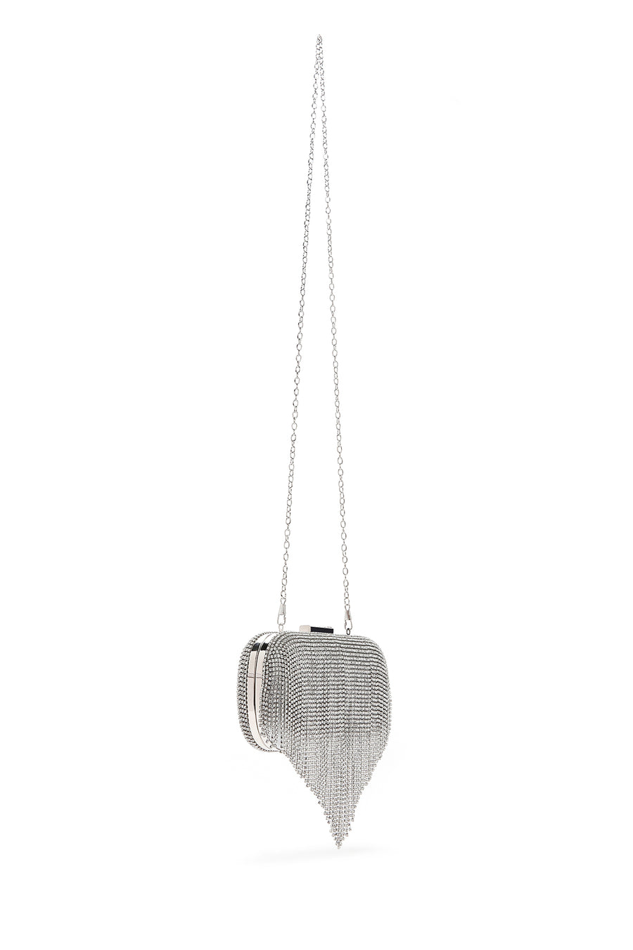 Women's Silver Long Chain Strap Stoned Clutch Bag