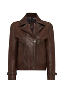 Paloma Women's Brown Double-Breasted Collar Oversize Leather Coat | Derimod