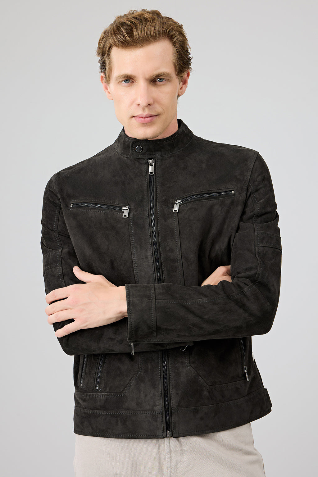 Patrick Erkek Gri Süet Deri Ceket