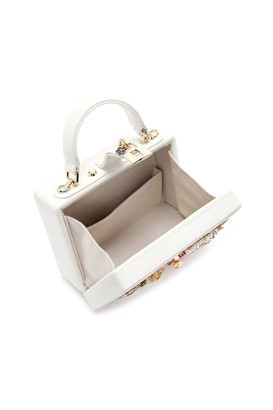 Women's White Long Chain Strap Stone Box Mini Crossbody Bag