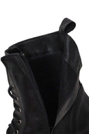 Woman Black Zip Closure Thick-Soled Leather Combat Boots | Derimod