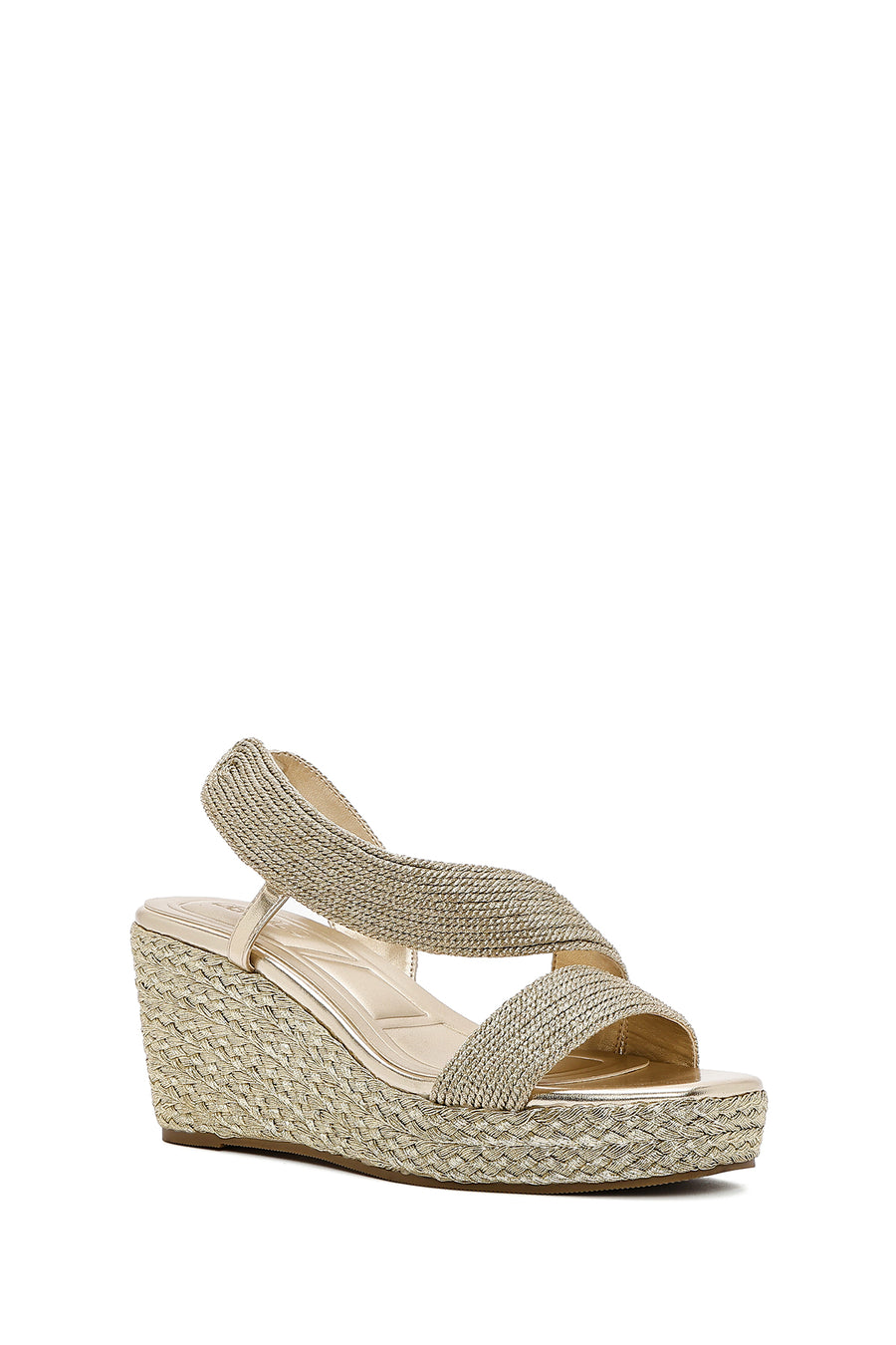 Women's Gold Wedge Heeled Knitted Espadrille Sandals