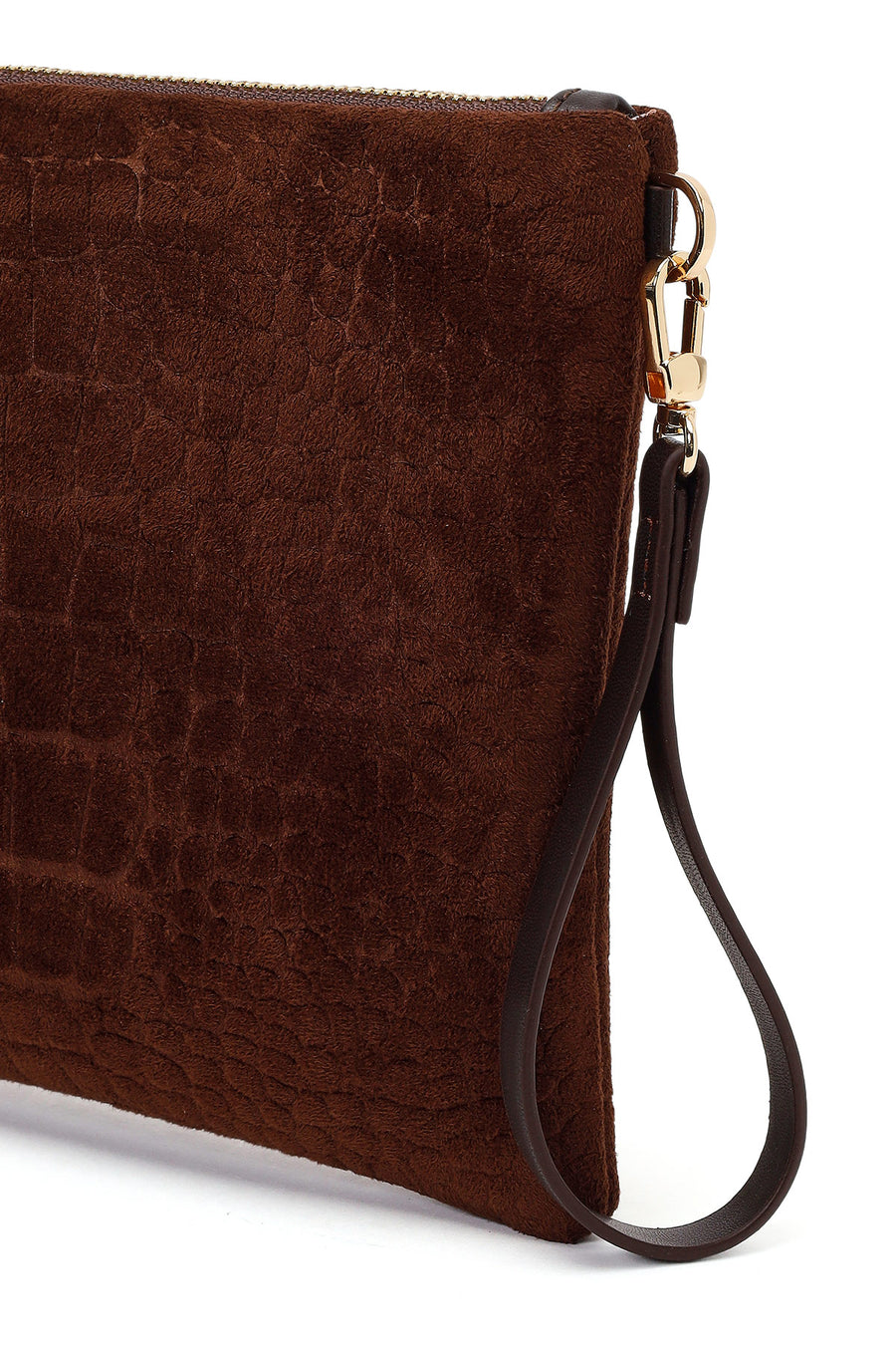 Woman Brown Chain Strap Printed Suede Clutch Bag