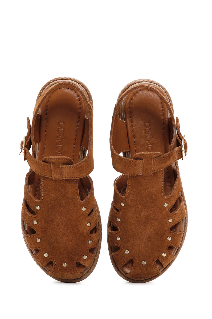 Women's Tan Ankle Strap Suede Leather Sandals