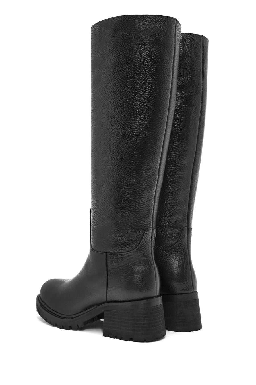 Women's Black Thick Heel Leather Boots