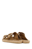 Women's Brown Buckled Suede Leather Espadrille Slippers | Derimod