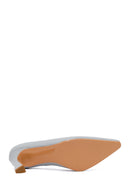 Woman Light Blue Thick-Heeled Leather Stiletto | Derimod