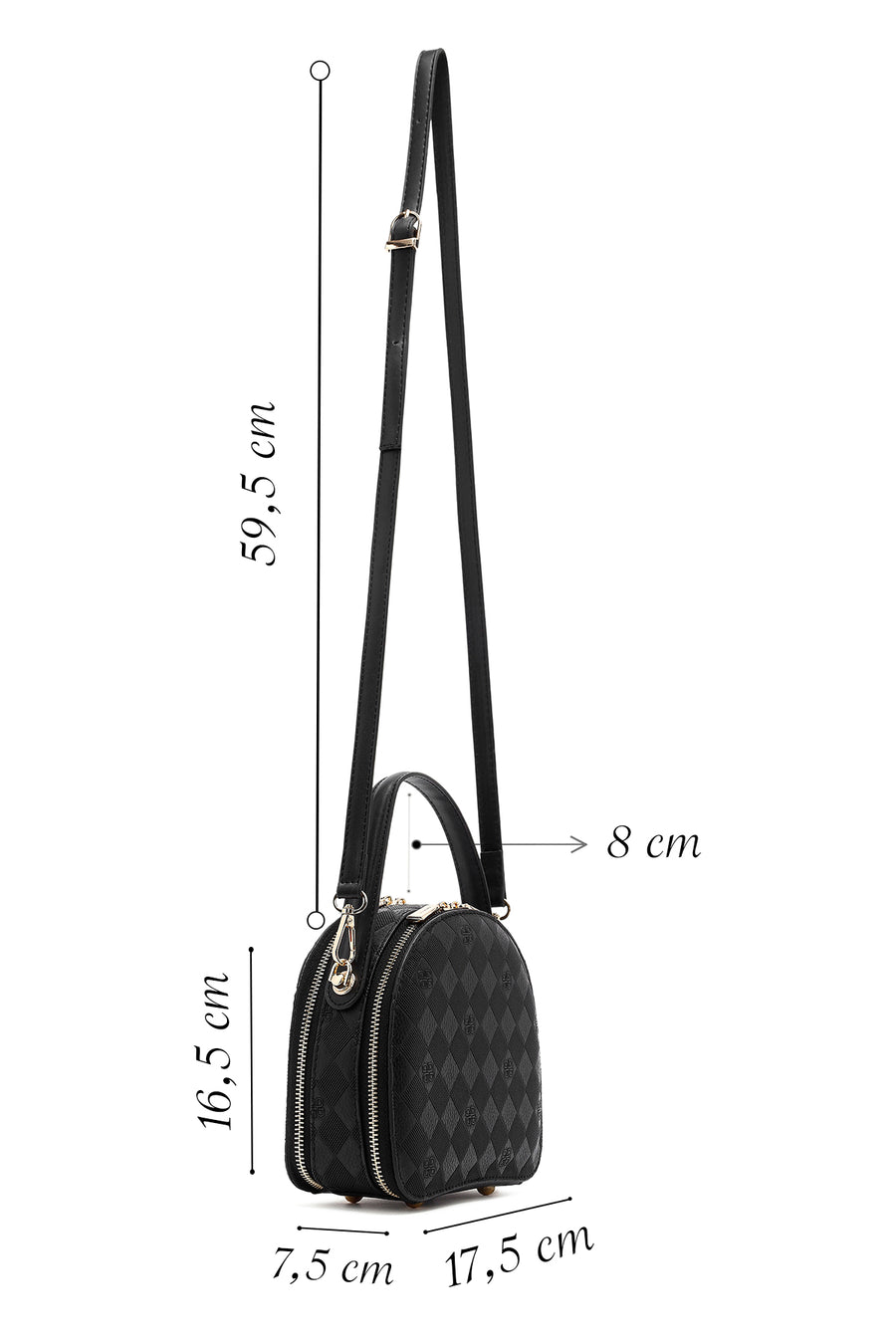 Women's Black Long Strap Printed Mini Handbag