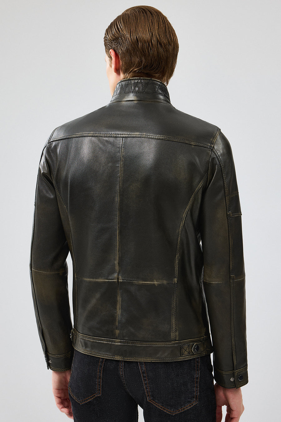 Wade Erkek Yeşil Slim-Fit Deri Mont