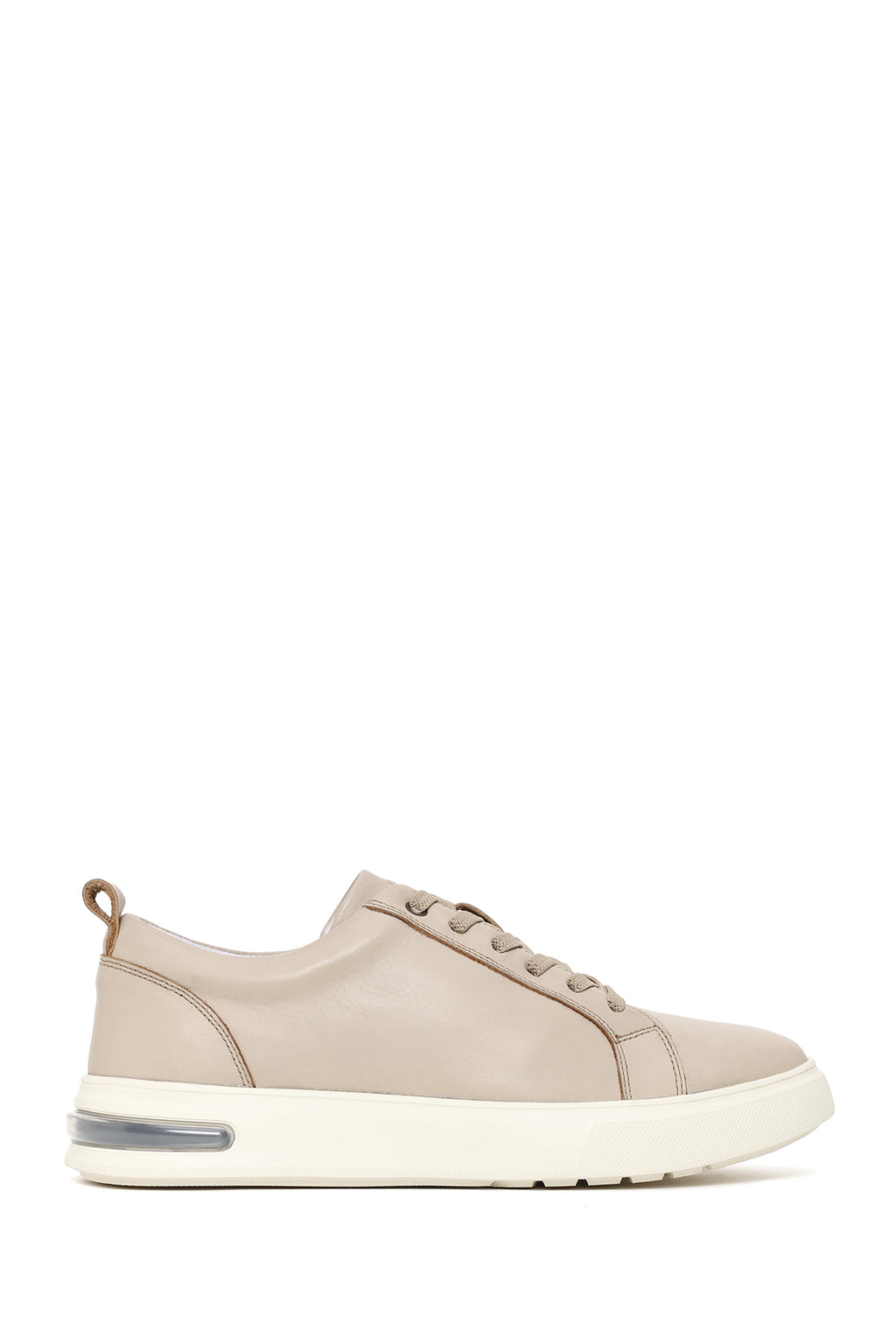 Erkek Bej Bağcıklı Deri Sneaker
