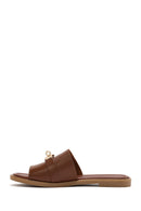 Women's Brown Buckled Leather Slippers | Derimod