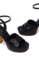 Woman Black Ankle-Buckle Platform High Chunky Heel Leather Sandal | Derimod