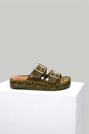 Women's Green Leather Slippers | Derimod