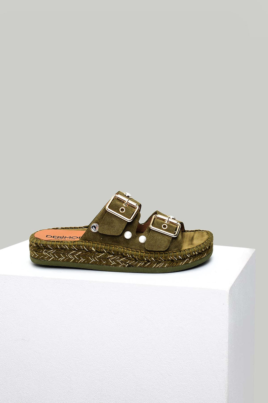 Women's Green Leather Slippers