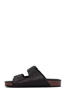 Women's Black Stoned Leather Slippers | Derimod