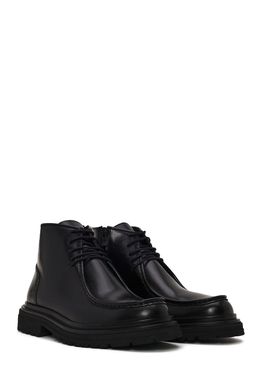 Derimod Black Male Black Zip Closure Chunky Sole Leather Casual Boots