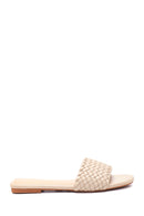 Women's Beige Knitted Flat Slippers | Derimod