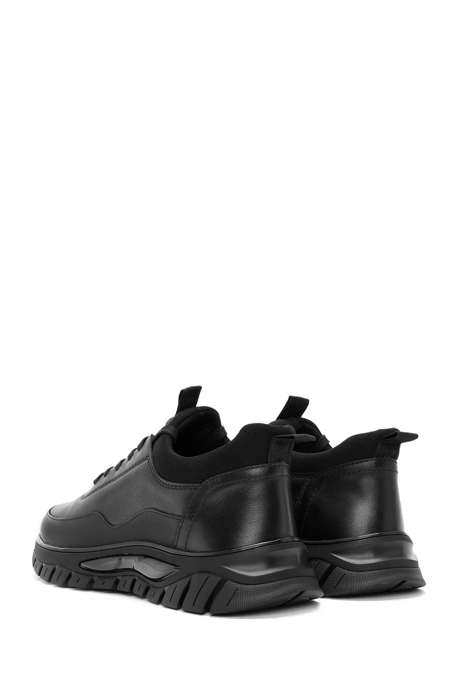 Erkek Siyah Bağcıklı Deri Sneaker