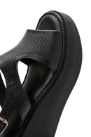 Women's Black Ankle Strap Wedge Heeled Leather Comfort Sandals | Derimod