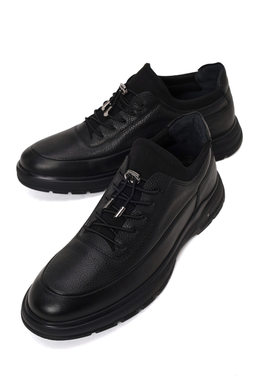 Erkek Siyah Bağcıklı Deri Casual Sneaker
