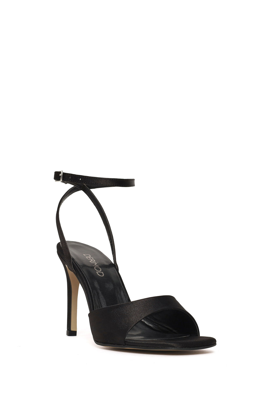 Women's Black Ankle Buckle High Thin Heel Fabric Sandals
