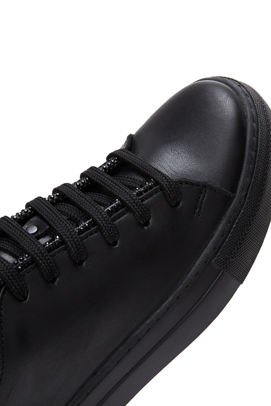 Kadın Siyah Bağcıklı Taş Detaylı Deri Sneaker