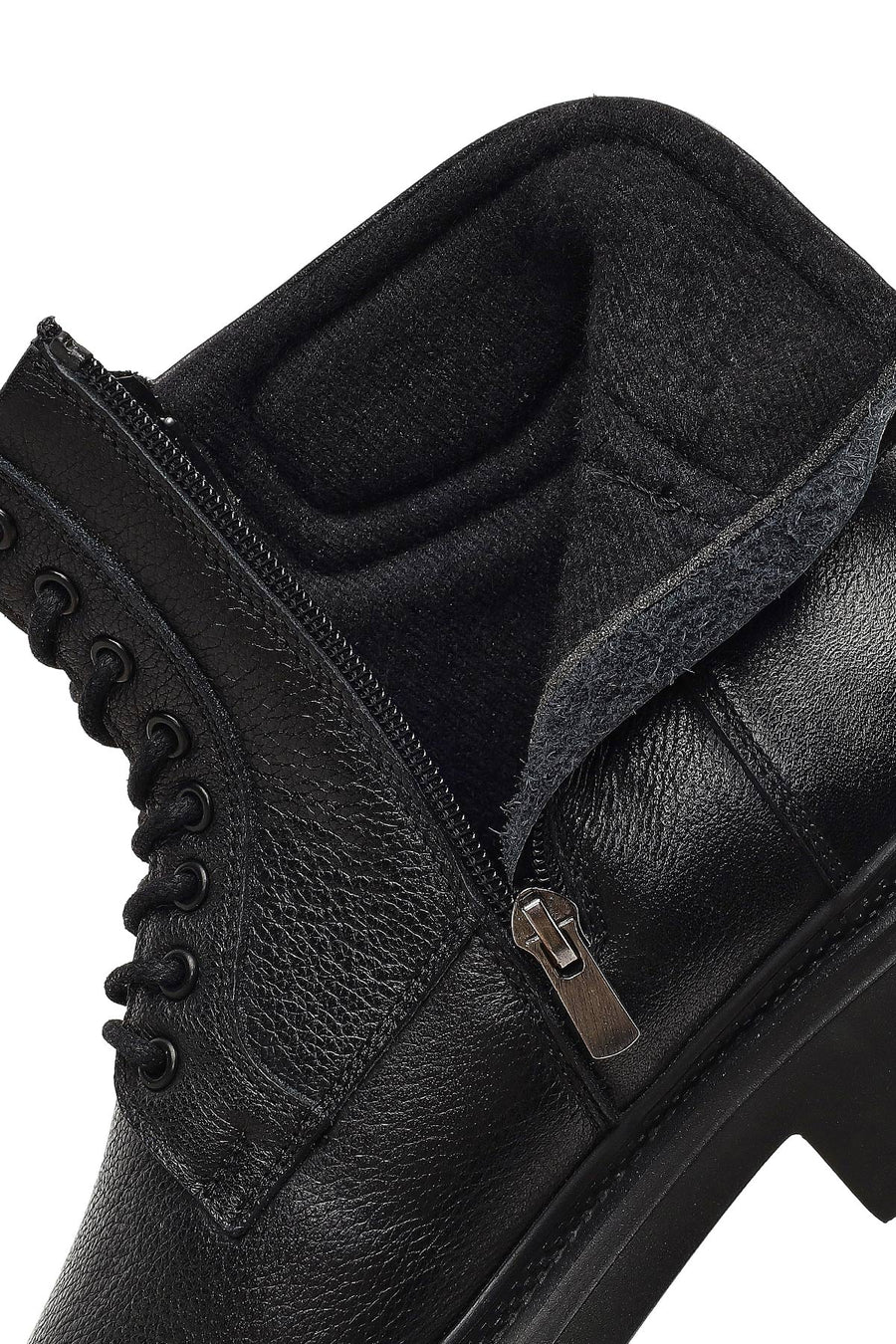 Male Black Zip Closure Leather Combat Boots