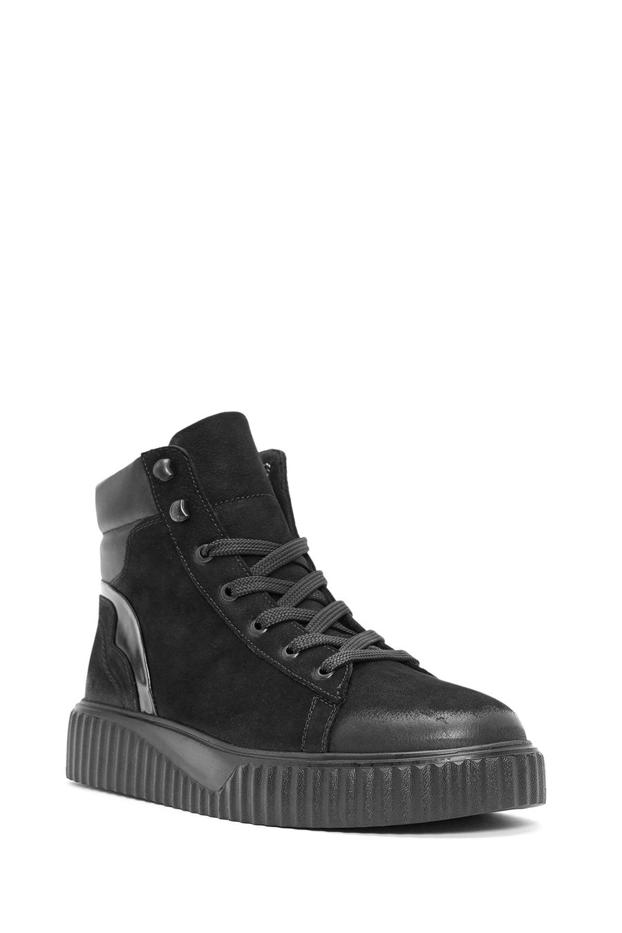 Men's Black Lace-Up Nubuck Leather Sports Boots