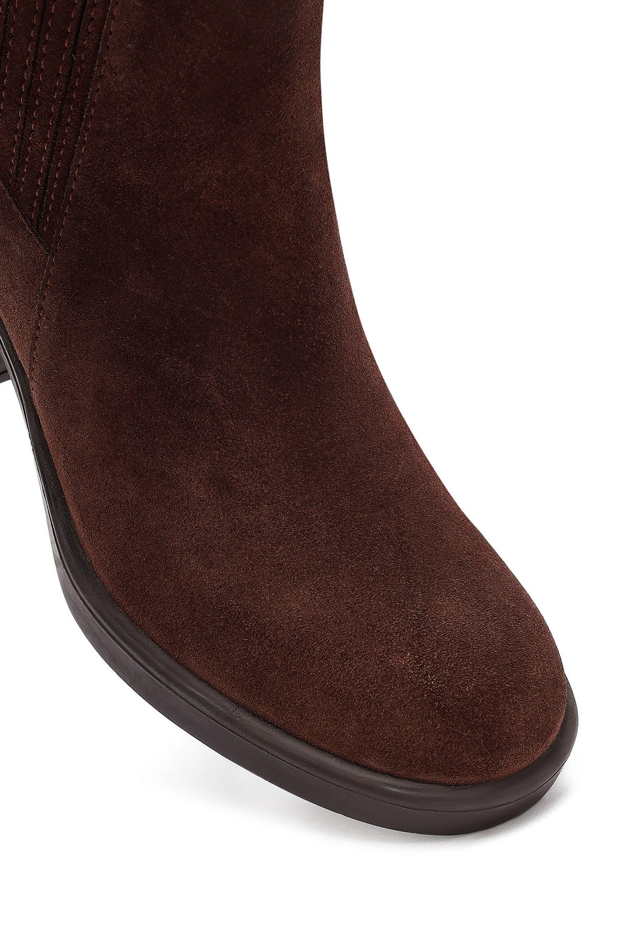 Woman Brown Chunky Heel Suede Leather Boat