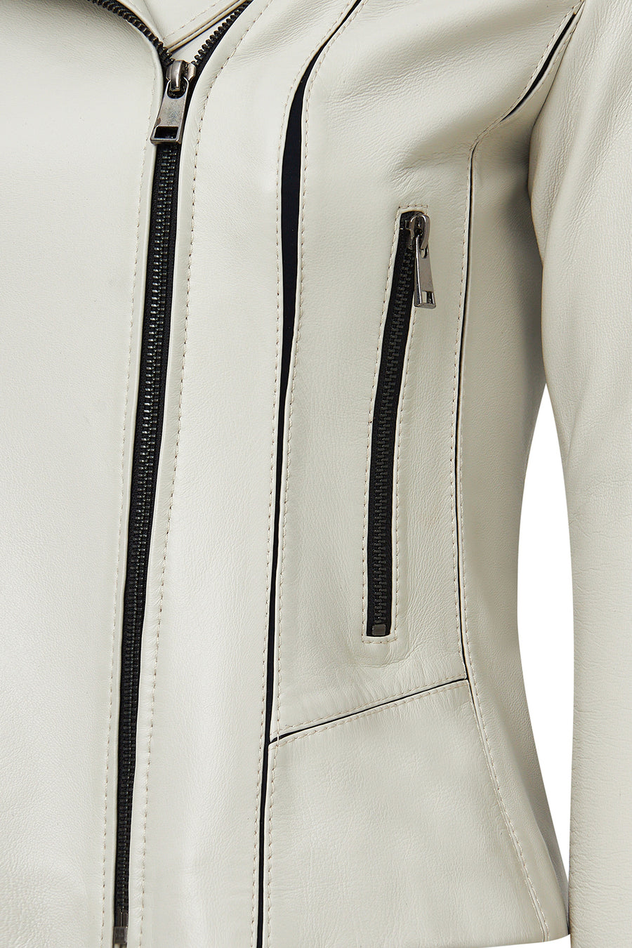 Kiara Kadın Bej Slim-Fit Biker Deri Ceket