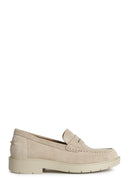 Geox Women Beige D Spherica Ec1 Suede Leather Masculine Loafer | Derimod