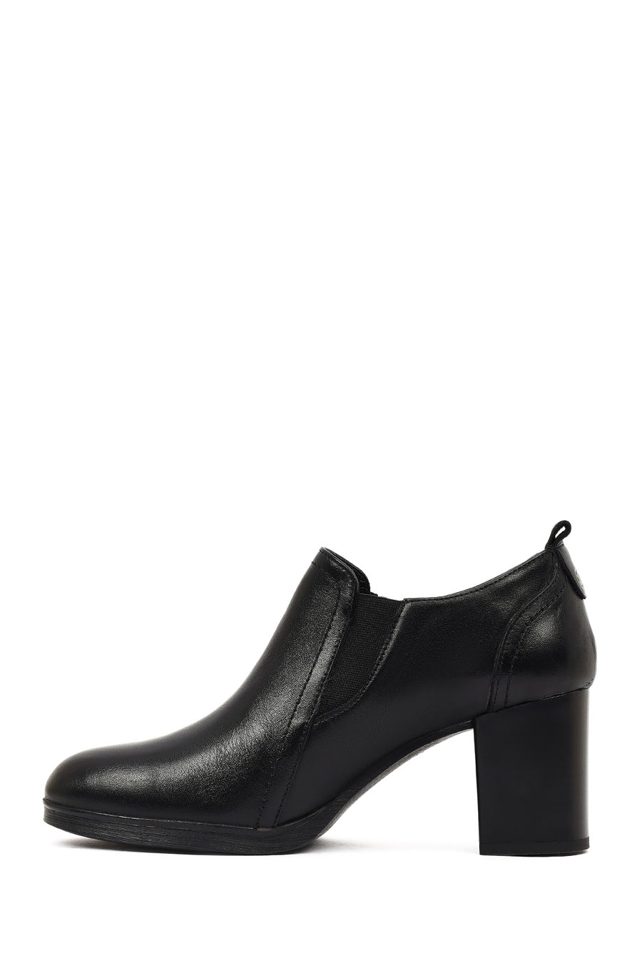 Women's Black Thick Heeled Leather Boots