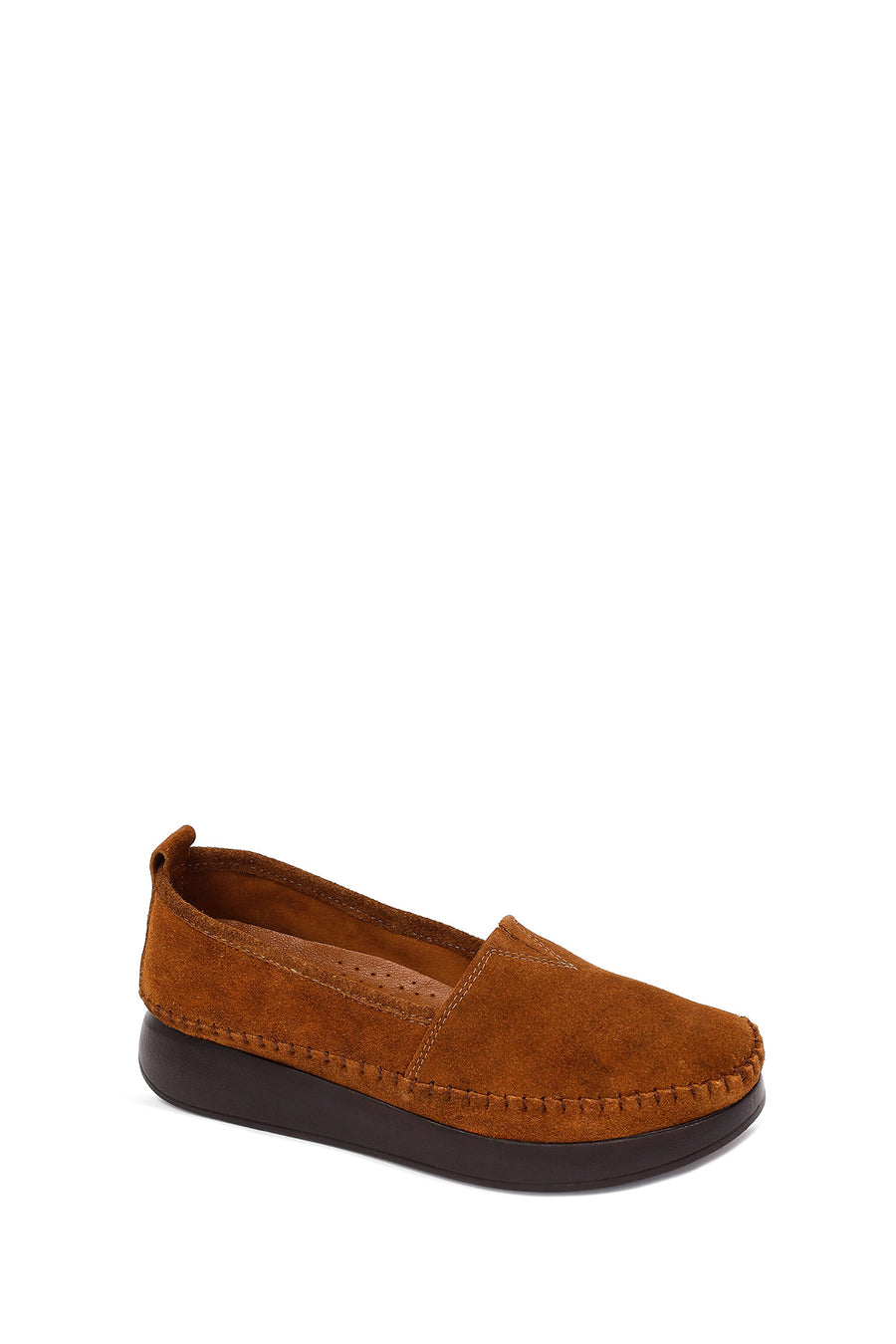 Woman Tan Thick-Soled Suede Comfort Loafer