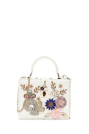 Women's White Long Chain Strap Stone Box Mini Crossbody Bag | Derimod